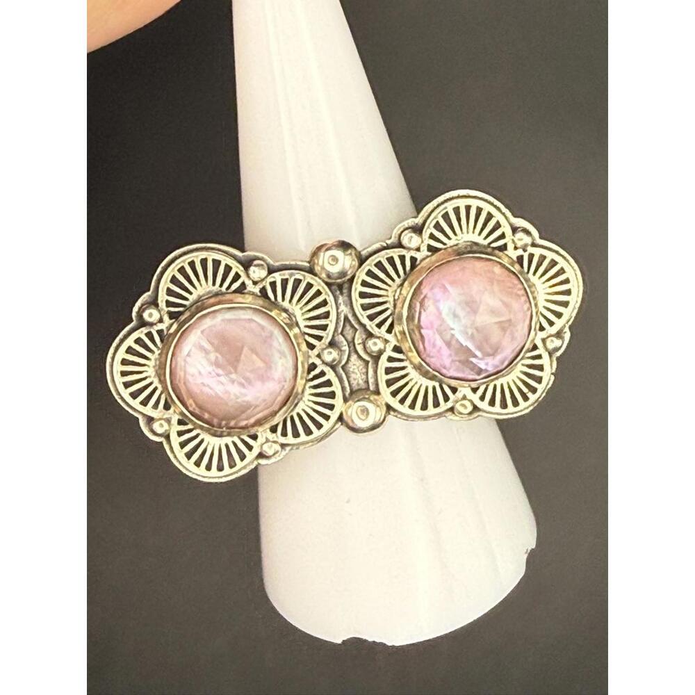 Stunning Pink Mother of Pearl Doublet Soleil Ring - Adjustable Sterling Silver
